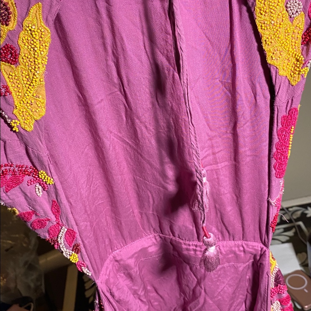 Anthropologie Magenta Dress with Embroidered Details - Picture 12 of 14